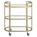 Brass Steel And Glass Oval Rolling Bar Cart