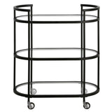 Black Steel And Glass Oval Rolling Bar Cart