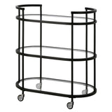 Black Steel And Glass Oval Rolling Bar Cart