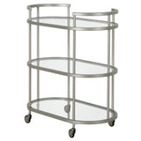 Black Steel And Glass Oval Rolling Bar Cart