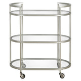 Nickel Steel And Glass Oval Rolling Bar Cart