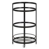 Black Steel And Glass Round Rolling Bar Cart