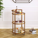 Black Steel And Glass Round Rolling Bar Cart
