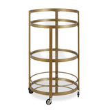 Brass Steel And Glass Round Rolling Bar Cart