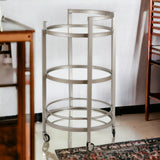 Nickel Steel And Glass Round Rolling Bar Cart