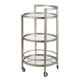 Nickel Steel And Glass Round Rolling Bar Cart