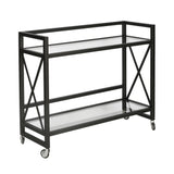 Black Steel And Glass Rolling Bar Cart