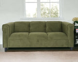 72" Moss Green Suede And Black Sofa