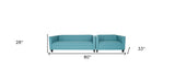 80" Teal Blue Polyester And Dark Brown Sofa