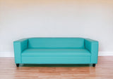 84" Teal Blue Faux Leather And Black Sofa