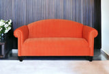 84" Orange Velvet And Black Sofa