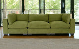 126" Moss Green Microfiber And Dark Brown Sofa