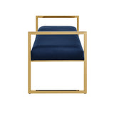 48" Navy Blue and Gold Upholstered Velvet Bench