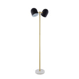 58" Black and Gold Two Light Floor Lamp With Black Bell Shade