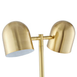 58" Gold and White Two Light Floor Lamp With Brass Bell Shades