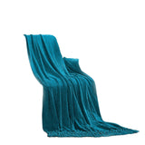 Teal Blue Woven Polyester Solid Color Throw Blanket