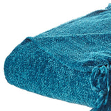 Teal Blue Woven Polyester Solid Color Throw Blanket