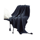 Navy Blue Knitted Acrylic Solid Color Throw Blanket