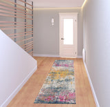 8' Pink and Orange Abstract Power Loom Runner Rug