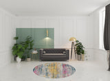7' Pink and Orange Round Abstract Power Loom Area Rug