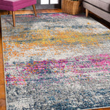 7' Pink and Orange Round Abstract Power Loom Area Rug