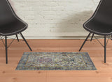 2' x 3' Gray Floral Power Loom Area Rug