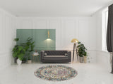 7' Gray Round Floral Power Loom Area Rug