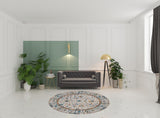 7' Orange and Ivory Round Floral Power Loom Area Rug