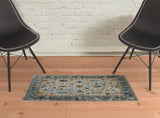 2' x 3' Blue and Orange Floral Power Loom Area Rug