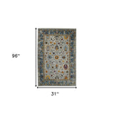 2' x 3' Blue and Orange Floral Power Loom Area Rug