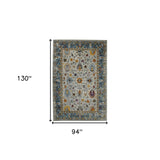 5' x 7' Blue and Orange Floral Power Loom Area Rug