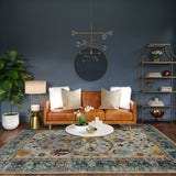 8' x 11' Blue and Orange Floral Power Loom Area Rug