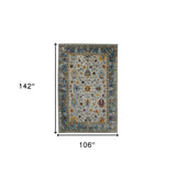 7' Blue and Orange Round Floral Power Loom Area Rug