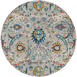 7' Orange and Ivory Round Floral Power Loom Area Rug