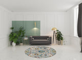 7' Orange and Ivory Round Floral Power Loom Area Rug