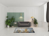 5' x 7' Blue and Orange Abstract Power Loom Area Rug