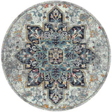 7' Gray Round Medallion Power Loom Area Rug