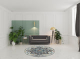 7' Gray Round Medallion Power Loom Area Rug