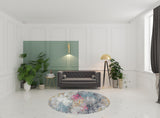 7' Blue and Pink Round Abstract Power Loom Area Rug
