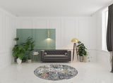 7' Blue and Orange Round Geometric Power Loom Area Rug