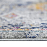 7' Blue and Orange Round Geometric Power Loom Area Rug
