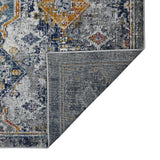 7' Blue and Orange Round Geometric Power Loom Area Rug