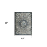 8' Teal Blue Medallion Power Loom Runner Rug