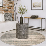 8' Ivory Round Striped Power Loom Area Rug