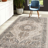 9' x 12' Beige Medallion Power Loom Area Rug