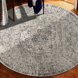 8' Gray Round Medallion Power Loom Area Rug
