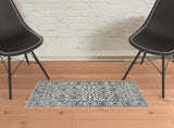 2' x 3' Gray Floral Power Loom Area Rug