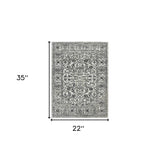 2' x 3' Gray Floral Power Loom Area Rug