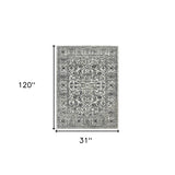 10' Gray Floral Power Loom Runner Rug