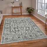 9' x 12' Gray Floral Power Loom Area Rug With Fringe